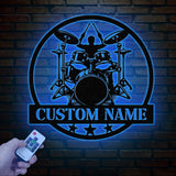 Custom Drummer Metal Sign, Drummer Wall Art LED Lights, Personalized Drum Player Name Sign, Drum Music Room Decor, Kids Nursery Decoration