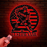 Personalized Hockey Metal Wall Art LED Light, Hockey Player Name Sign, Hockey Wall Decor, Hockey Metal Sign, LED Hockey Metal Wall Art