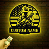 Custom US Lineman Metal Wall Art with LED Light, Personalized Electrical Worker Name Sign, Electrician Home Decor, Birthday Gifts, Dad Gifts