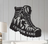 Custom Hiker Boot Mountain Metal Wall Art with LED Light, Hiking Metal Sign, Nature Lover Wall Decor, Adventure Gift for Hikers or Cabin