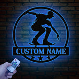 Personalized Custom Name Skate Metal Wall Art with Led Light, Custom Skateboard Name Sign, Nursery Decor, Skating Sign, Kid Room Decor