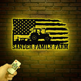 Custom US Flag Tractor Metal Sign, Personalized Tractor Metal Name Art, Decor For Farm, Tractor Metal Decor, Gifts for Farmer