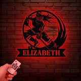 Personalized Girl Ice Hockey Metal Wall Art LED Light, Custom Hockey Player Stick Sign, Sports Wall Art, Gift for Hockey Lovers