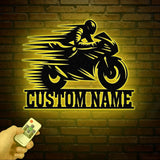 Custom Motorcycle Sign with LED Lights - Motorbike Metal Wall Art - Personalized Biker Name Sign - Housewarming & Father's Day Gift