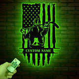 Personalized US Flag Ice Hockey Metal Wall Art LED Light, Custom Hockey Player Stick Sign, Sports Wall Art, Gift for Hockey Lovers
