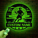 Custom Lacrosse Metal Wall Art LED Light, Personalized Lacrosse Player Name Sign Home Decor, Lacrosse Lover Home Bedroom Wall Art