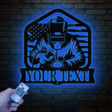 Personalized US Welder Metal Sign with Led Light, Custom Mechanic Name Wall Art, Ironworker Sign, Welder Metal Wall Art, Welder Gift