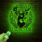 Custom Whitetail Deer Metal Sign with Led Lights, Custom Deer Forest Metal Sign, Last Name Sign, Deer Sign, Cabin Sign, Gift for Dad