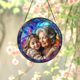 Personalized Grandma And Grandkids Portrait Faux Stained Glass, Custom Photo Family Window Hanging Ornament, Christmas Gift For Mom, Grandma