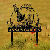 Custom Floral Butterfly Garden Sign, Personalized Name Garden Stake, Metal Garden Sign, Gardener Name Sign, Gardener Gift, Yard Decor