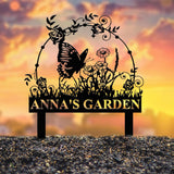 Custom Floral Butterfly Garden Sign, Personalized Name Garden Stake, Metal Garden Sign, Gardener Name Sign, Gardener Gift, Yard Decor