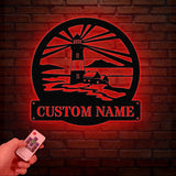 Personalized Lighthouse Metal Sign, Custom Lighthouse Name Sign, Beach House Decor, Harbor Sign, Lighthouse Metal Wall Art, Coastal Decor