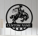 Western Riding Cowboy Metal Sign with Led Lights, Horse Lover Gift, Ranch Sign, Personalized Rodeo Name Sign, Cowboy Wall Art