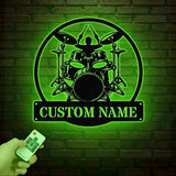 Custom Drummer Metal Sign, Drummer Wall Art LED Lights, Personalized Drum Player Name Sign, Drum Music Room Decor, Kids Nursery Decoration