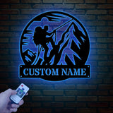 Custom US Mountain Climber Metal Wall Art LED Light, Personalized Mountain Climbing Sign, Hiking and Outdoor Enthusiast Gift, Home Decor