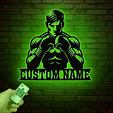 Custom Man Boxing Sign Metal Wall Art Led Light, Personalized Boxer Name Sign, Gym Room Decor, Man Cave Gift, Birthday Gift