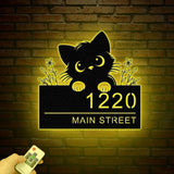 Black Cat House Number Sign, Cat House Address Sign, Custom Door Number Sign, Cat Welcome Sign, Housewarming Gift, Gift for Cat Lovers