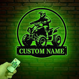 Custom ATV Rider Metal Wall Art LED Light, Personalized Quad Biker Name Sign, All Terrain Vehicle ATV 4 Wheels Home Decor, Rider Decoration