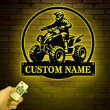 Custom ATV Rider Metal Wall Art LED Light, Personalized Quad Biker Name Sign, All Terrain Vehicle ATV 4 Wheels Home Decor, Rider Decoration