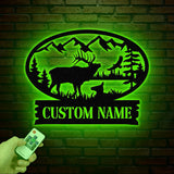 Custom Elk Metal Wall Art With LED Light, Personalized Elk Deer Name Sign Decoration For Room, Elk Metal LED Decor, Custom Elk Name Sign