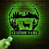 Personalized Deer Metal Cabin Sign with Led Lights, Custom Deer Forest Metal Sign, Last Name Sign, Deer Sign, Cabin Sign, Gift for Dad