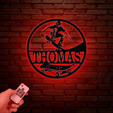 Personalized Name Skate Metal Wall Art with Led Light, Custom Skateboard Name Sign, Nursery Decor, Skating Sign, Kid Room Decor