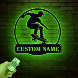 Personalized Name Skate Metal Wall Art with Led Light, Custom Skateboard Name Sign, Nursery Decor, Skating Sign, Kid Room Decor
