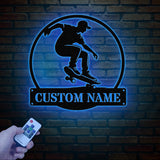 Personalized Name Skate Metal Wall Art with Led Light, Custom Skateboard Name Sign, Nursery Decor, Skating Sign, Kid Room Decor