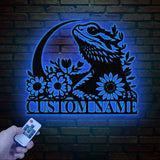 Personalized Bearded Dragon Metal Sign with LED Lights, Custom Name Bearded Dragons Sign, Unique Bearded Dragon Gift, Gecko Lizard Decor