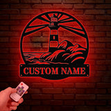 Personalized Lighthouse Metal Sign, Custom Lighthouse Name Sign, Beach House Decor, Harbor Sign, Lighthouse Metal Wall Art, Coastal Decor