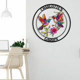 Personalized two hummingbirds flying among flowers, Hummingbird Name Metal Sign, Garden Sign, Outdoor Grave Marker, Garden Decor