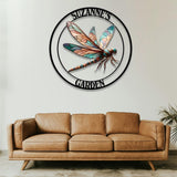 Custom Dragonfly Garden Metal Sign, Dragonfly Yard Stake, Personalized Garden Decor, Custom Garden Name Sign, Dragonfly Yard Art