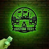 Personalized RV Trailer Metal Sign With LED Light, Custom Camping Name Metal Wall Art For Campsite Decor, Happy Campers Sign, Camper Gift