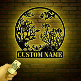 Personnalized Reef Metal Wall Art with Led Lights, Fish Coral Reef Metal Wall Decor, Reef Metal Sign, Aquarium Sign, Fish Lover Gift