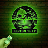 Custom Beach Palm Tree Sign,Metal Beach House Sign,Personalized Name Beach Sign,Nautical Decor,Lake House Sign Decor,Beach Sunset Wall Art