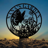 Custom Floral Butterfly Garden Sign, Personalized Name Garden Stake, Metal Garden Sign, Gardener Name Sign, Gardener Gift, Yard Decor