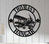 Custom Airplane Hangar Metal Sign with Led Lights- Personalized Pilot Name Wall Art - Aviation Lover Gift - Man Cave Airplane Decor
