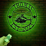 Personalized LED Helicopter Metal Sign, Custom Pilot Name Wall Art, Aviation Decor, Military Helicopter Gift, Man Cave Decor
