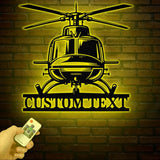 Personalized LED Helicopter Metal Sign, Custom Pilot Name Wall Art, Aviation Decor, Military Helicopter Gift, Man Cave Decor