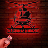 Personalized LED Helicopter Metal Sign, Custom Pilot Name Wall Art, Aviation Decor, Military Helicopter Gift, Man Cave Decor