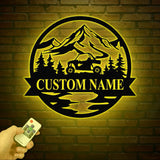 Custom Name UTV Metal Sign with Led Lights, Personalized Off-Road Adventure Sign, Side by Side LED Wall Art, Mountain UTV Sign
