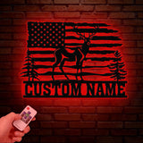 Personalized US Deer Metal Cabin Sign with Led Lights, Custom Deer Forest Metal Sign, Last Name Sign, Deer Sign, Cabin Sign, Gift for Dad