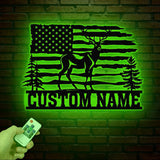 Personalized US Deer Metal Cabin Sign with Led Lights, Custom Deer Forest Metal Sign, Last Name Sign, Deer Sign, Cabin Sign, Gift for Dad