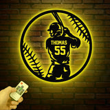 Custom Baseball Metal Wall Art LED Light, Personalized Softball Player Name Sign Home Decor, Boy Room Decor, Nursery Name Sign