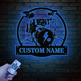 Custom Drummer Metal Sign with LED Lights: Music Room Decor
