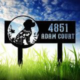 Custom Floral Dog Metal Address Stake, Personalized House Number Sign, Address Plaque, Dog Decor, Front Door Sign, Dog Lover Gifts