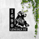 Personalized Golden Retriver Dog House Number, Pet Home Number Metal Wall Sign, Animal Outdoor House Address Sign, Dog Home Address Sign