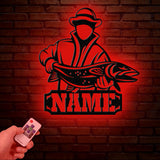 Personalized Fishing Metal Sign, Custom Trout Fish LED Wall Art, Outdoor Fishing Cabin Decor, Fisherman Name Sign, Gift for Dad