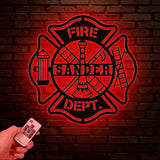 Personalized Firefighter Sign with Led Light, Custom Metal Maltese Cross, Firefighter Gift for Him, Fireman Gift for Dad, Firefighter Decor