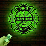 Personalized Firefighter Sign with Led Light, Custom Metal Maltese Cross, Firefighter Gift for Him, Fireman Gift for Dad, Firefighter Decor